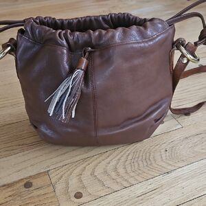 Brown Leather Drawstring Women's Bag